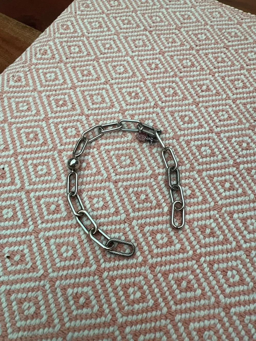 Pandora Paper Clip Link Bracelet with 2 Mini Crystal Charms - Picture 5 of 7